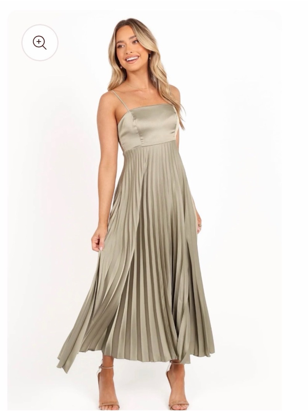 Petal and pup Satin Pleated Maxi Dress in Olive